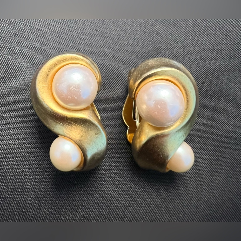 Price Reduced. Vintage Givenchy.Matte Brushed Gold Finish, Faux Pearls, Clips
